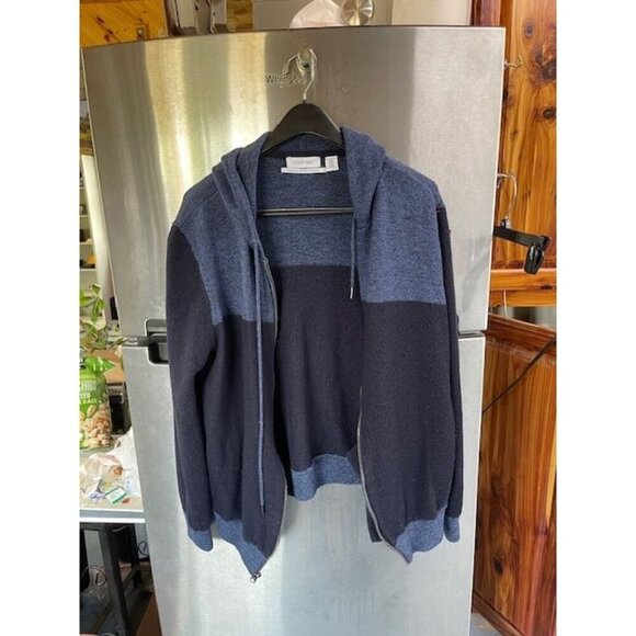 Calvin Klein Men's XXL Hoodie Zip-Up Sweater Merino Wool & Acrylic Blue & Black‎ - Picture 13 of 16